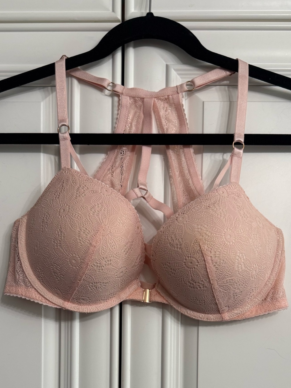 Victoria's Secret 38B Pink Floral Lace Very Sexy Plunge Push-Up Racerback Bra